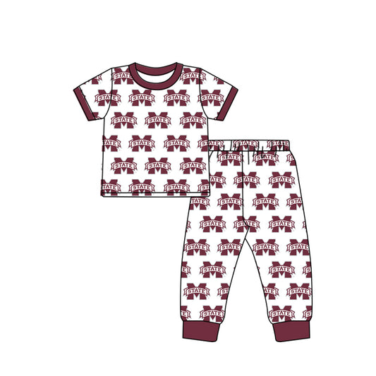 (Custom Design Preorder MOQ 5) Football Team's MC Wine Print Kids Pajamas Clothes Set