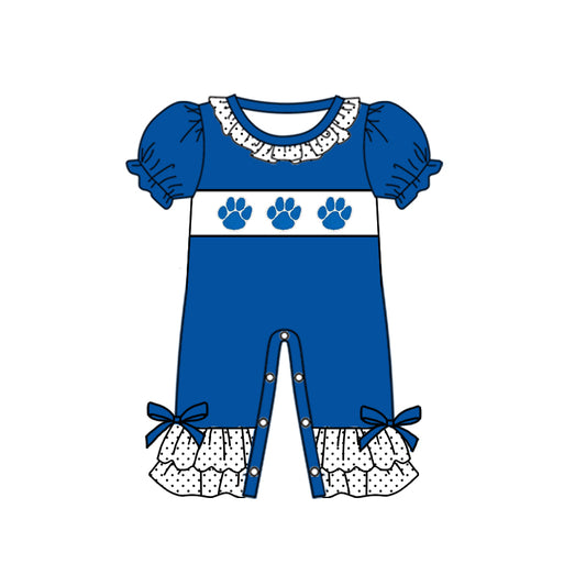 (Custom Design Preorder MOQ 5) Team's UK Paw Blue Print Baby Girls Summer Romper