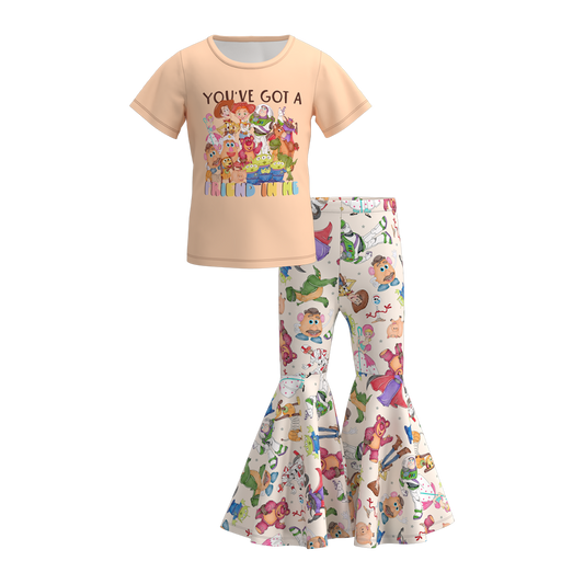 (Custom Design Preorder MOQ 5)  Cartoon Toys Bell Pants Girls Clothes Set