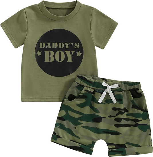 (Custom Design Preorder MOQ 5) DADDY'S Boy Top Camo Shorts Boys Clothes Set