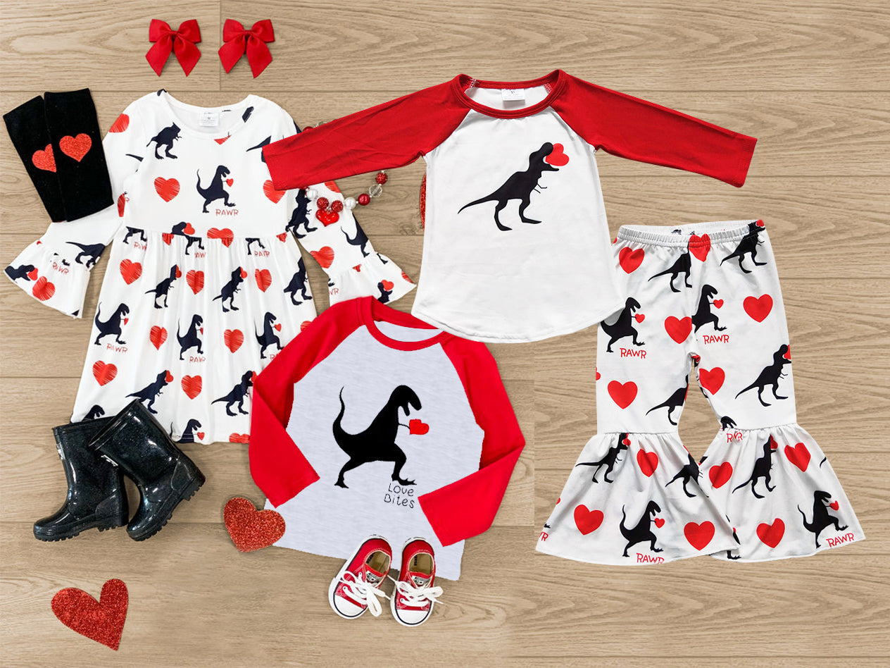 6 A16-12+6 A23-1+6 B12-7 Dinosaur Heart Print Kids Valentine's Day Clothes