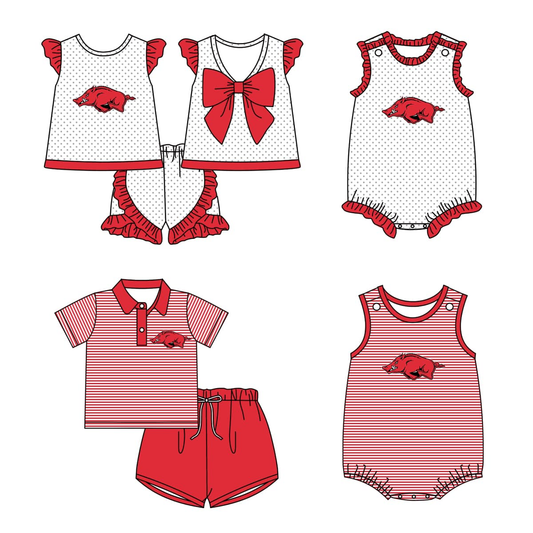 (Custom Design Preorder MOQ 5 Each Design) Team's Arkansas Print Kids Summer Matching Clothes Sibling Wear