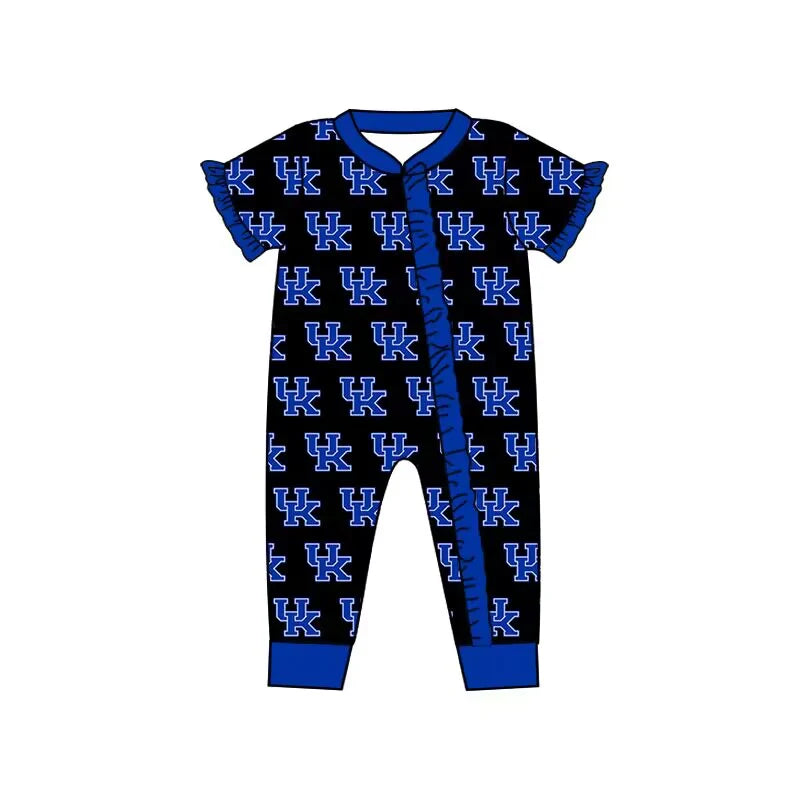 (Custom Design Preorder MOQ 5) Team's Kentucky UK Print Baby Girls Zipper Sleeper Romper