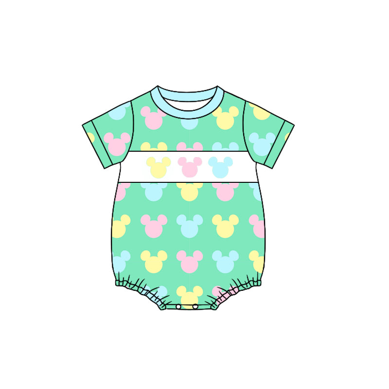 (Custom Design Preorder MOQ 5) Colorful Cartoon Mouse Print Baby Boys Summer Romper