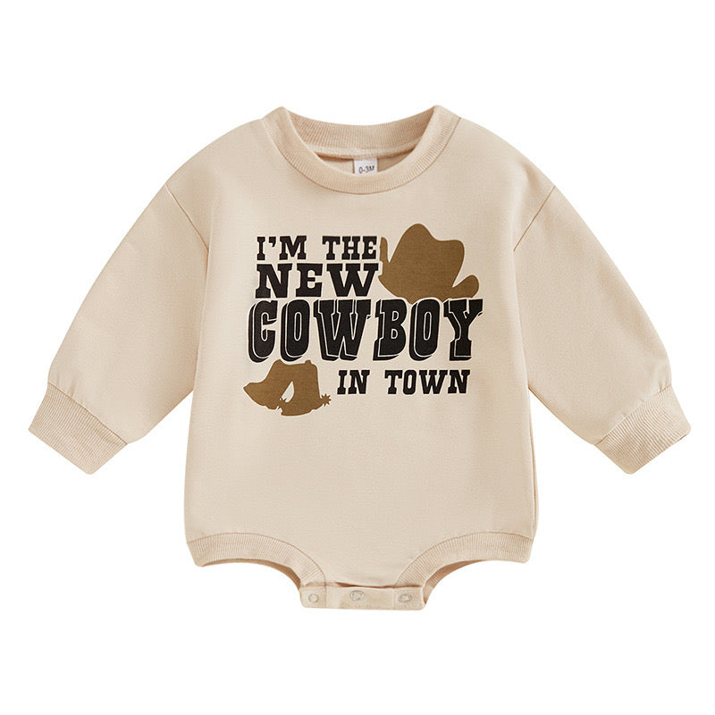 (Custom Design Preorder MOQ 5) New Cowboy Print Baby Boys Fall Romper