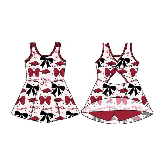 (Custom Design Preorder MOQ 5) Team's Arkansas Bows Print Backless Top Shorts Skirts Girls Summer Yoga Dress