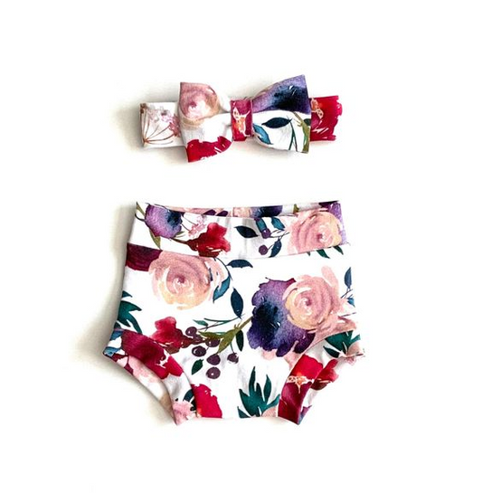 (Custom Design Preorder MOQ 5) Flowers Print Baby Girls Bummie Shorts