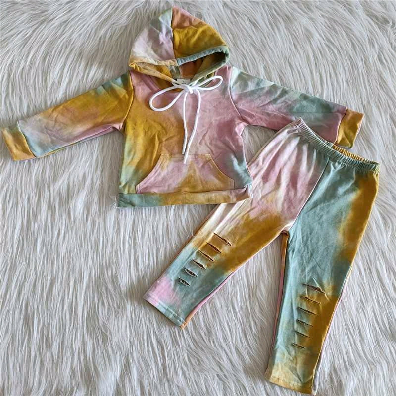 (Promotion)6 A15-26 Girl's Mustard Tie-dye Hooded Outfits