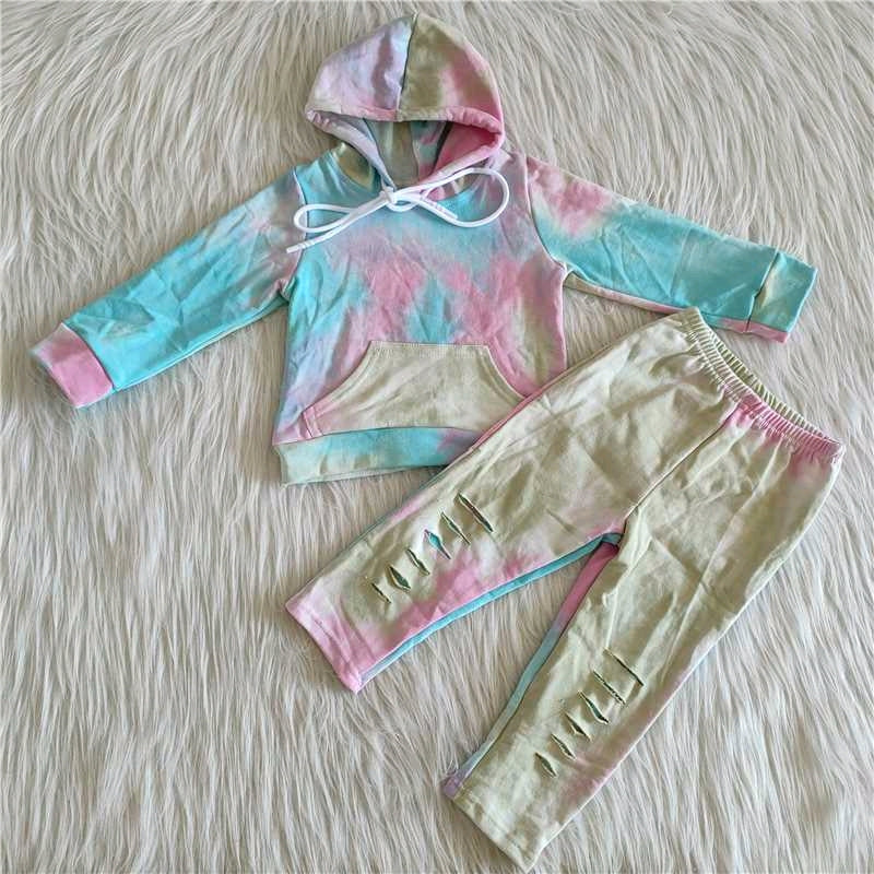 (Promotion)6 A20-26 Girl's Blue Tie-dye Hooded Outfits