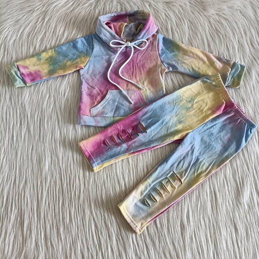 (Promotion)6 A25-27 Girl's Hot Pink Tie-dye Hooded Outfits