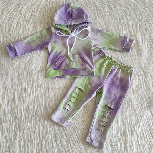(Promotion)6 B4-16 Girl's Purple Tie-dye Hooded Outfits