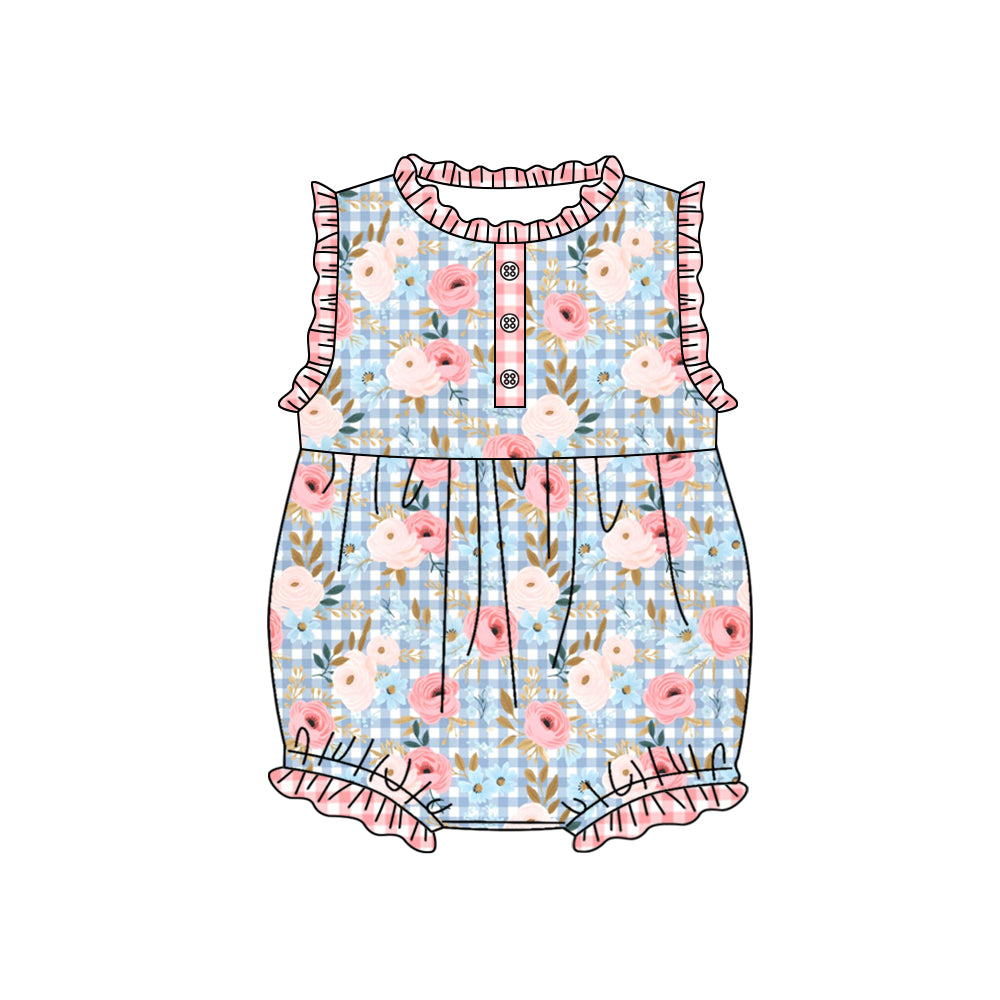 (Custom Design Preorder MOQ 5) Flowers Print Baby Girls Summer Romper