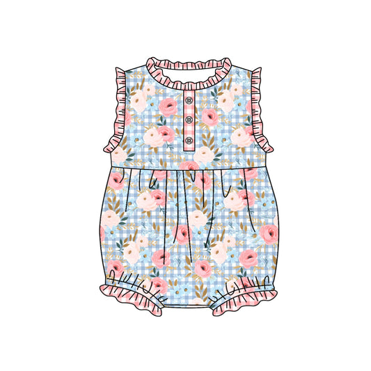 (Custom Design Preorder MOQ 5) Flowers Print Baby Girls Summer Romper