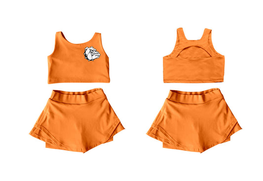 (Custom Design Preorder MOQ 5) Team's Elida Bulldogs Print Tank Backless Top Shorts Skirts Girls Summer Yoga Clothes Set