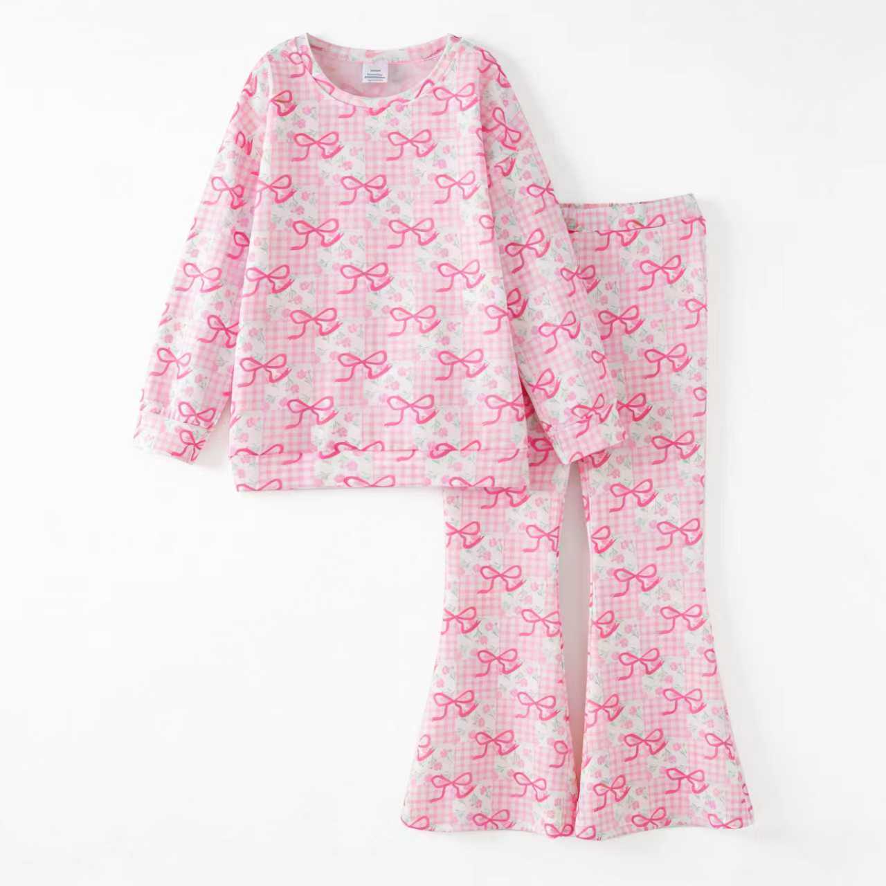 (Custom Design Preorder MOQ 5) Bows Hearts Print Girls Valentine's Day Clothes Set Sisters Wear
