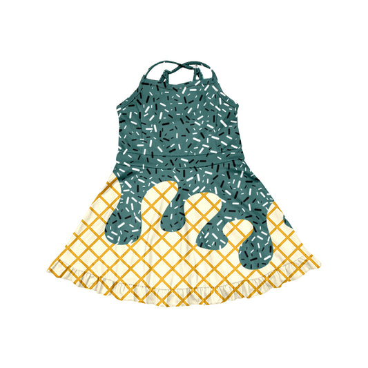 (Custom Design Preorder MOQ 5) Team's Crushers Sprinkles Green Print Shorts Skirts Girls Summer Yoga Dress