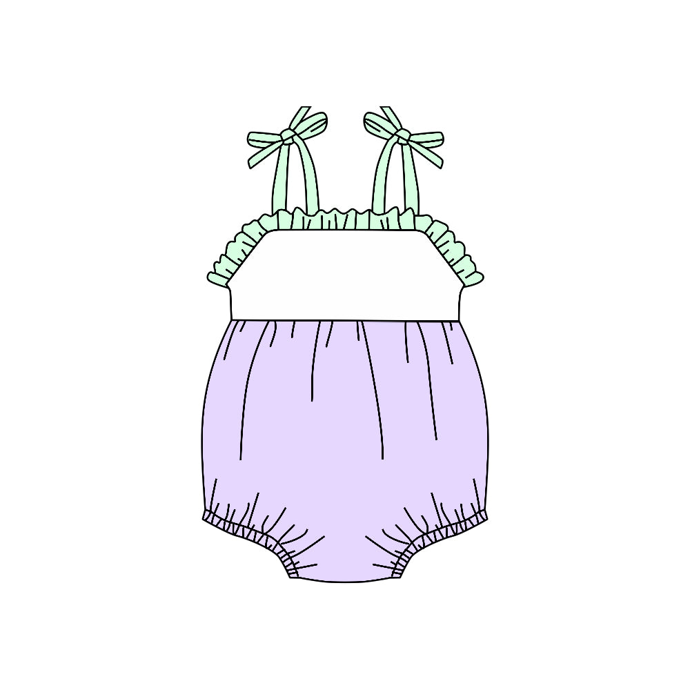 (Custom Design Preorder MOQ 5)  Purple Color Baby Girls Summer Strap Romper