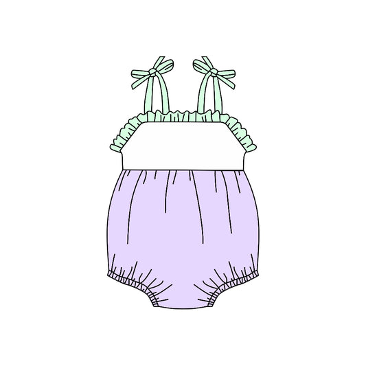 (Custom Design Preorder MOQ 5)  Purple Color Baby Girls Summer Strap Romper