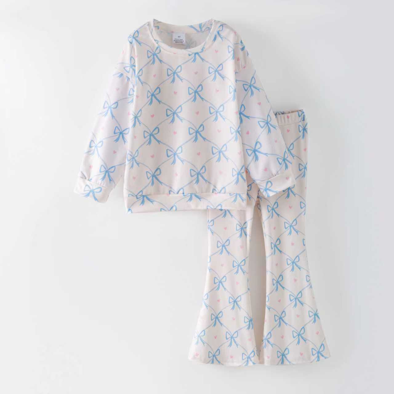 (Custom Design Preorder MOQ 5) Bows Hearts Print Girls Valentine's Day Clothes Set Sisters Wear