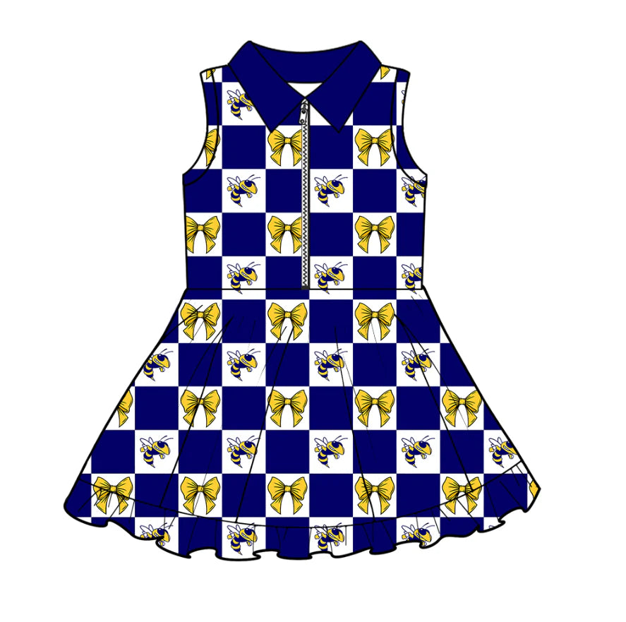 (Custom Design Preorder MOQ 5 Each Color) Team's Yellowjackets Bows Plaid Print Girls Summer Clothes Sisters Matching Wear