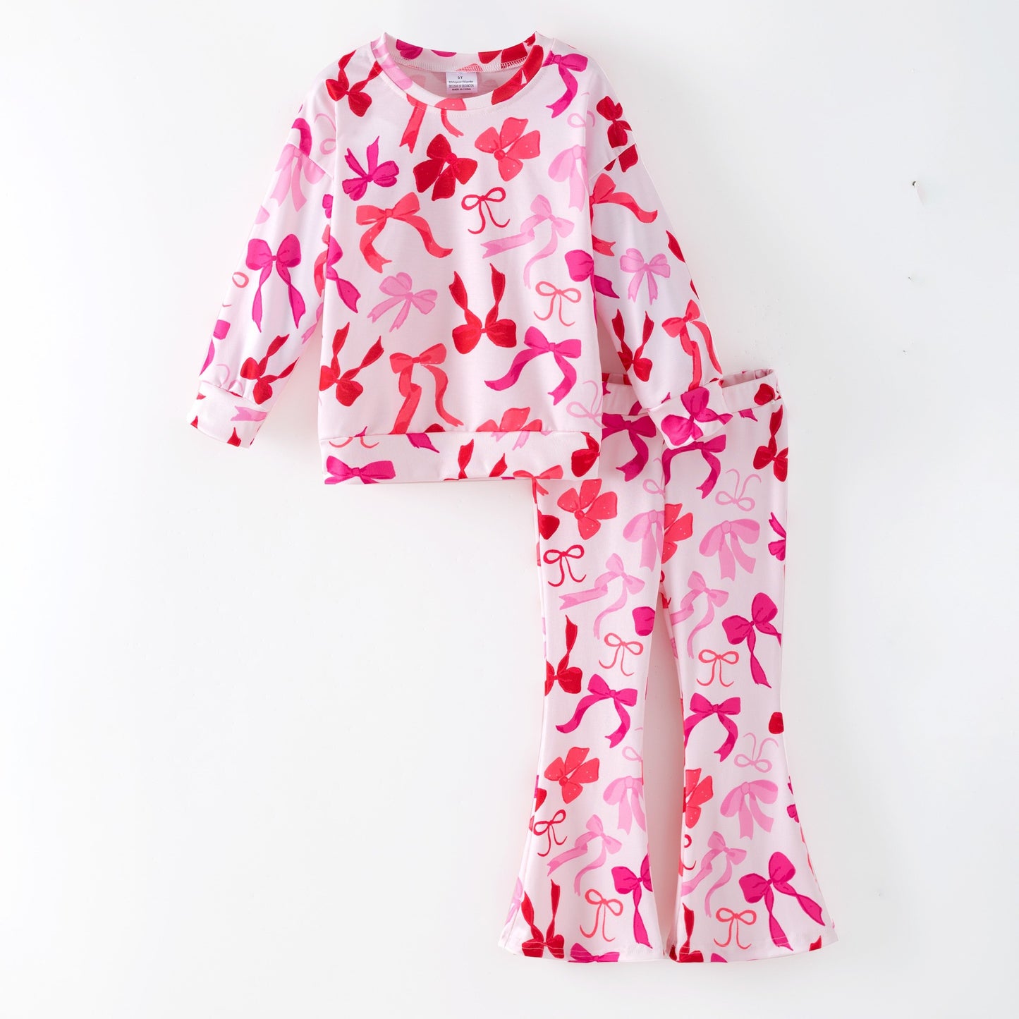 (Custom Design Preorder MOQ 5) Bows Hearts Print Girls Valentine's Day Clothes Set Sisters Wear