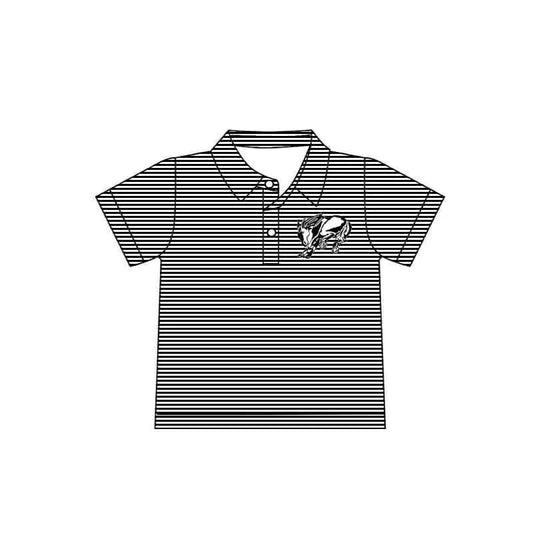 (Custom Design Preorder MOQ 5 Each Item)Team's Horse Black Stripes Print Polo Top Mom and Me Matching Clothes