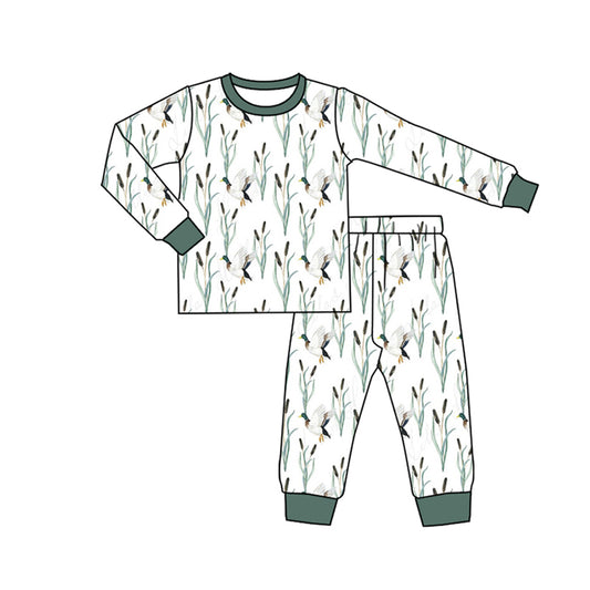 (Custom Design Preorder MOQ 5) Duck Print Boys Fall Pajamas Clothes Set