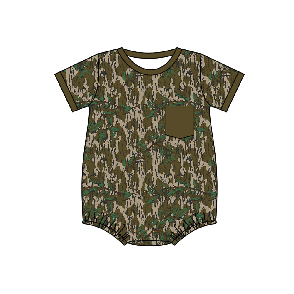 (Custom Design Preorder MOQ 5) Camo Branch Print Baby Boys Pocket Romper