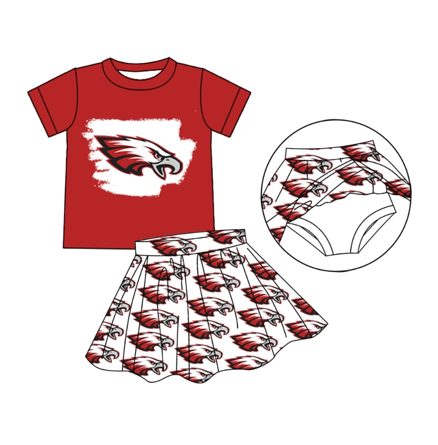 (Custom Design Preorder MOQ 5 ) Team's Eagle Red Print Skirts Shorts Girls Summer Clothes Set