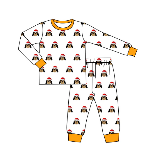 (Custom Design Preorder MOQ 5) Team's Tennessee Dog Print Boys Christmas Pajamas Clothes Set