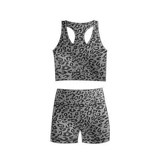 (Custom Design Preorder MOQ 5)  Grey Leopard Print Girls Summer Clothes Set