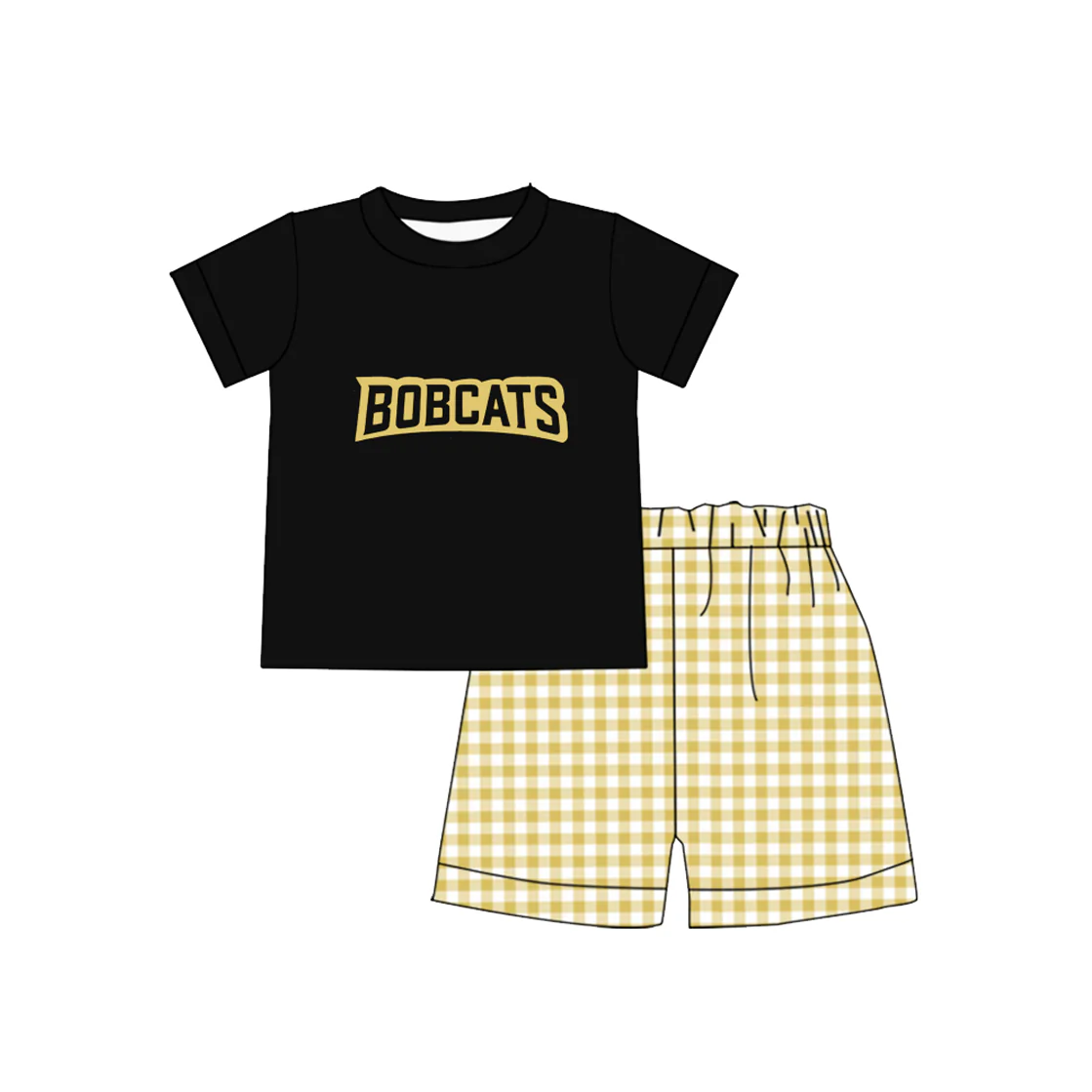 (Custom Design Preorder MOQ 5) Team's BOBCATS Top Plaid Shorts Boys Summer Clothes Set