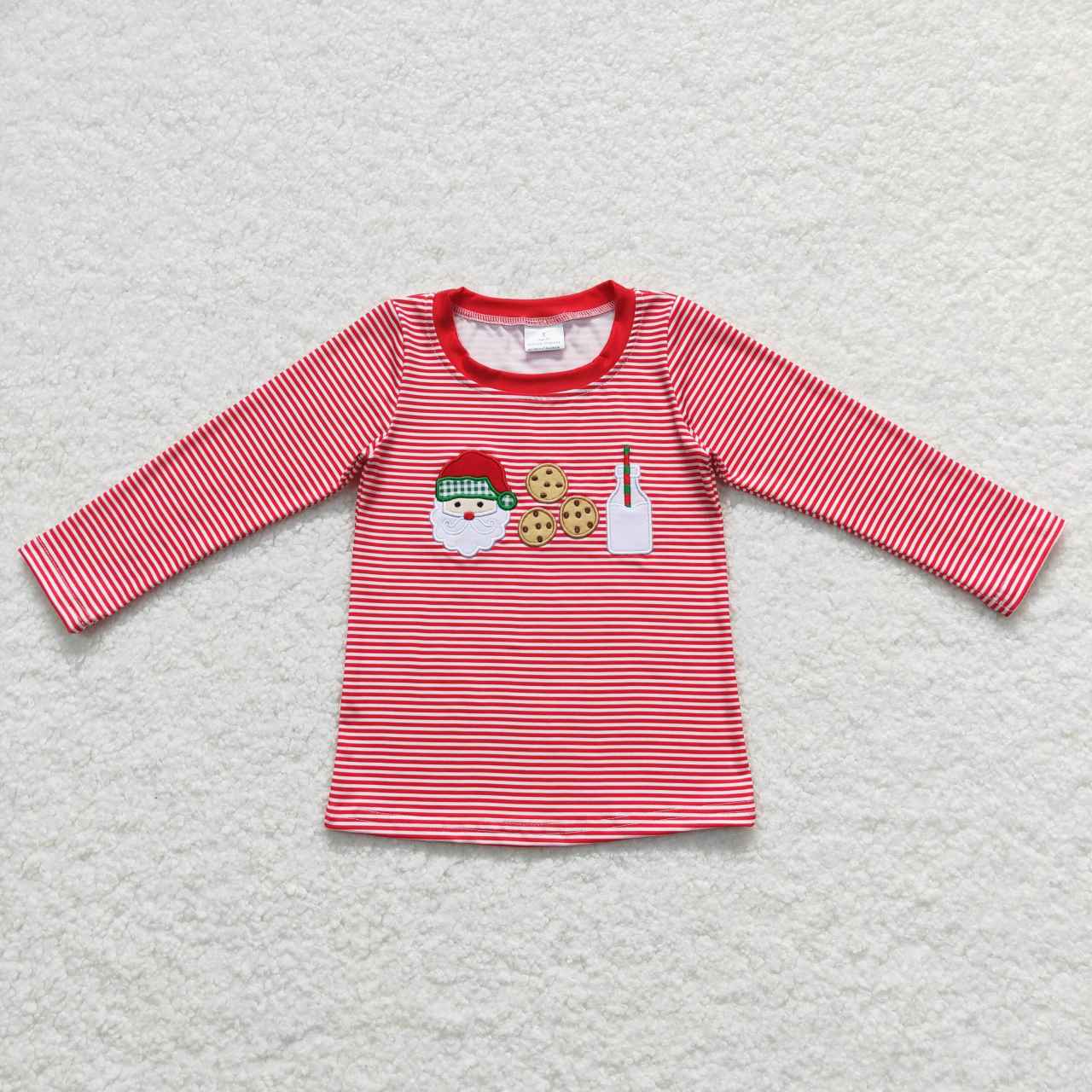 Red Stripes Santa Milk Cookie Embroidery Sibling Christmas Matching Clothes