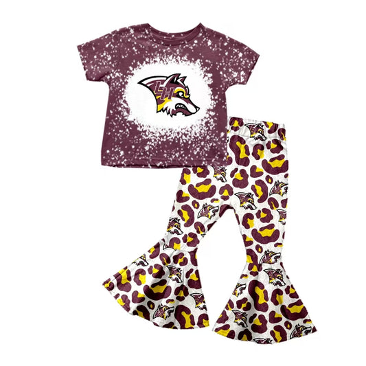 (Custom Design Preorder MOQ 5) Team's LH Top Leopard Bell Pants Girls Clothes Set