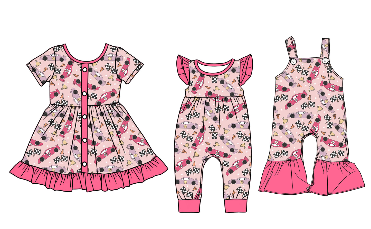 12.22(Custom Design Preorder MOQ 5 Each Design) Cars Flowers Print Girls Summer Matching Clothes Sisters Wear