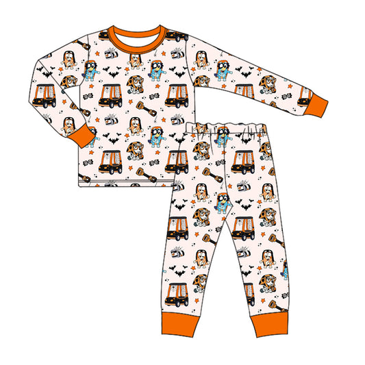 (Custom Design Preorder MOQ 5) Cartoon Dog Print Boys Halloween Bamboo Pajamas Clothes Set