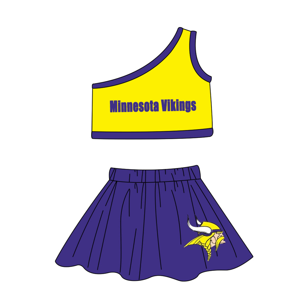 (Custom Design Preorder MOQ 5)  Team's MINNESOTA VIKINGS Print Girls Skirts Clothes Set