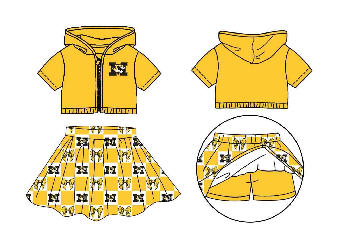 (Custom Design Preorder MOQ 5 Each Color) Team's Missouri Tigers Bows Plaid Print Girls Summer Clothes Sisters Matching Wear