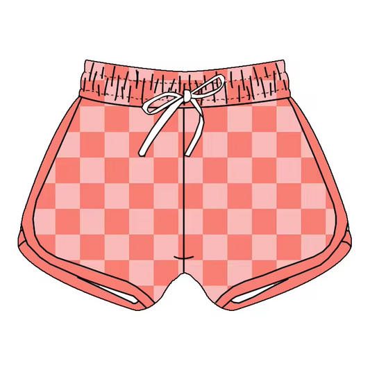 (Custom Design Preorder MOQ 5)  Pink Plaid Print Girls Summer Shorts