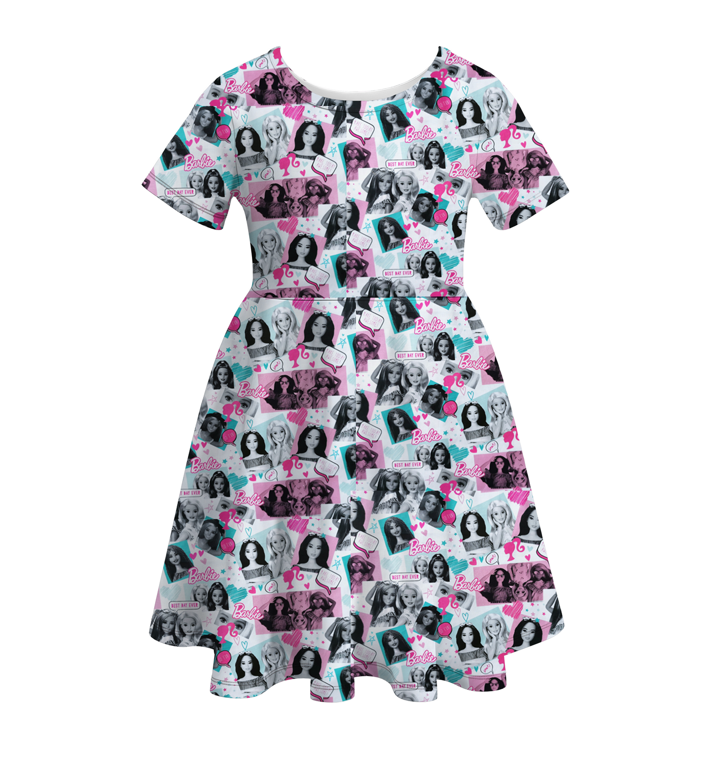 (Custom Design Preorder MOQ 5) Pink BA Heart Print Girls Knee Length Summer Dress