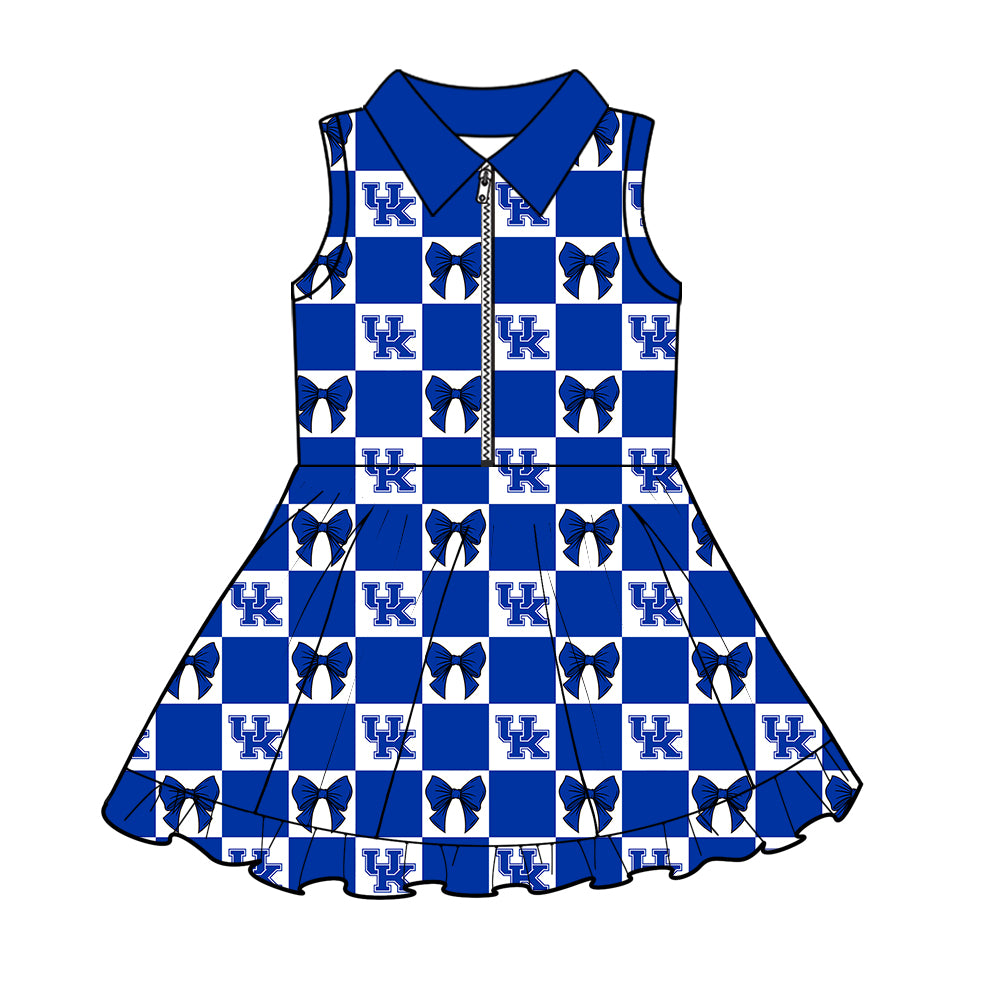 (Custom Design Preorder MOQ 5 Each Color) Team's Kentucky Bows Plaid Print Girls Summer Clothes Sisters Matching Wear