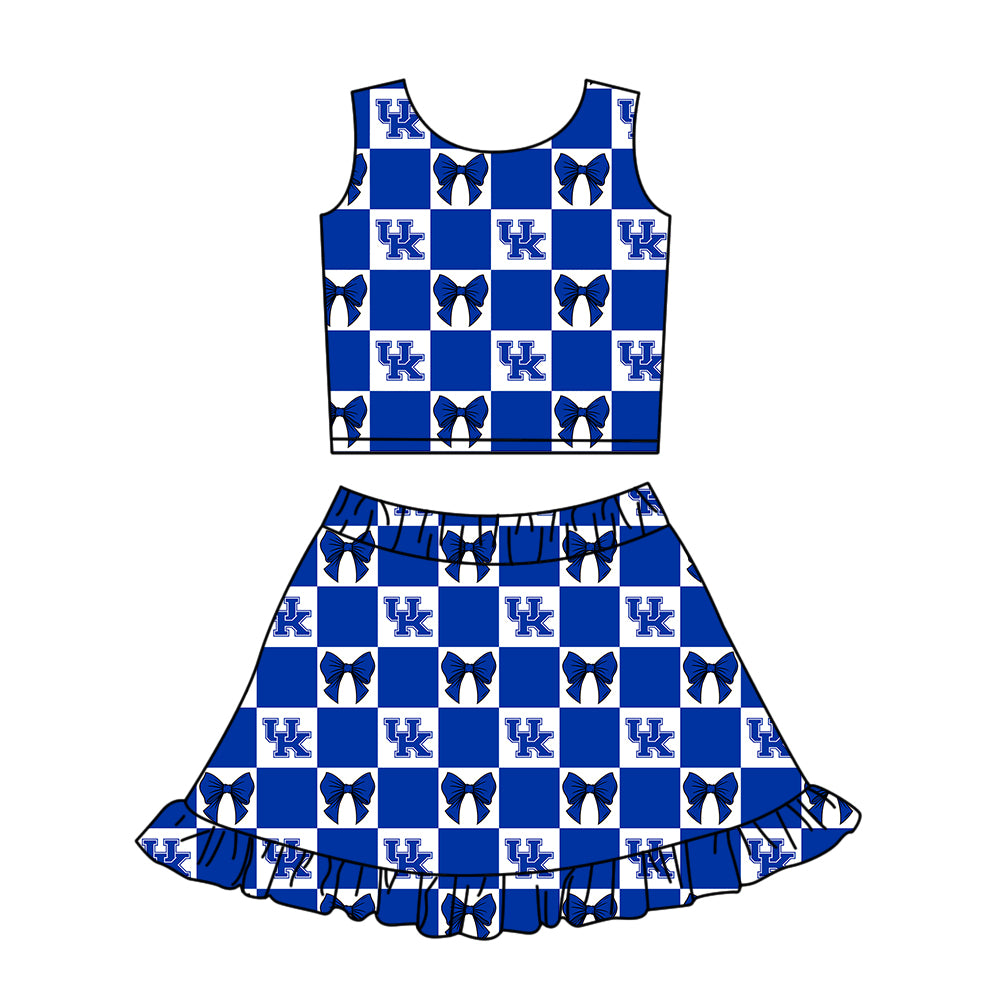 (Custom Design Preorder MOQ 5 Each Color) Team's Kentucky Bows Plaid Print Girls Summer Clothes Sisters Matching Wear