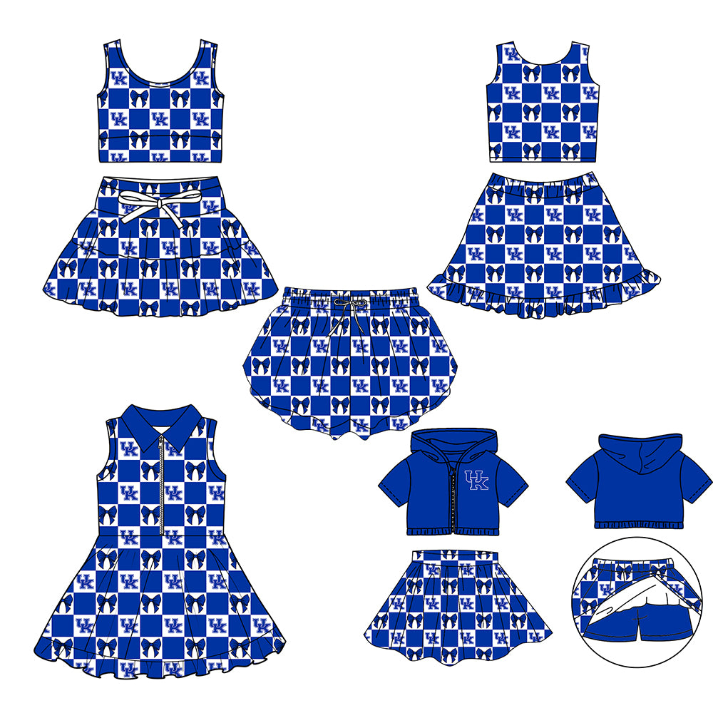 (Custom Design Preorder MOQ 5 Each Color) Team's Kentucky Bows Plaid Print Girls Summer Clothes Sisters Matching Wear