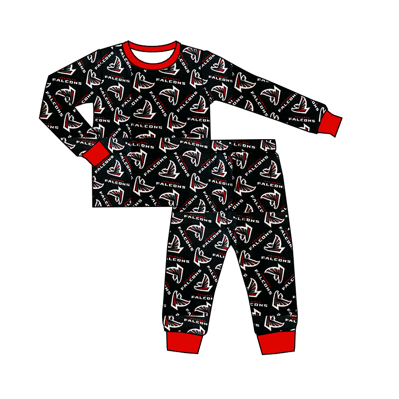(Custom Design Preorder MOQ 5) Team's FALCONS Black Print Kids Pajamas Clothes Set