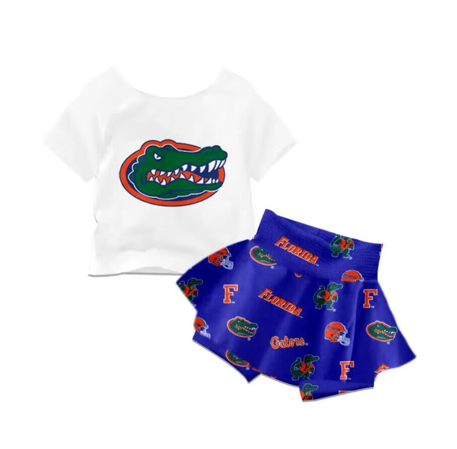 (Custom Design Preorder MOQ 5)  Team's Florida Print Girls Summer Skirts Clothes Set