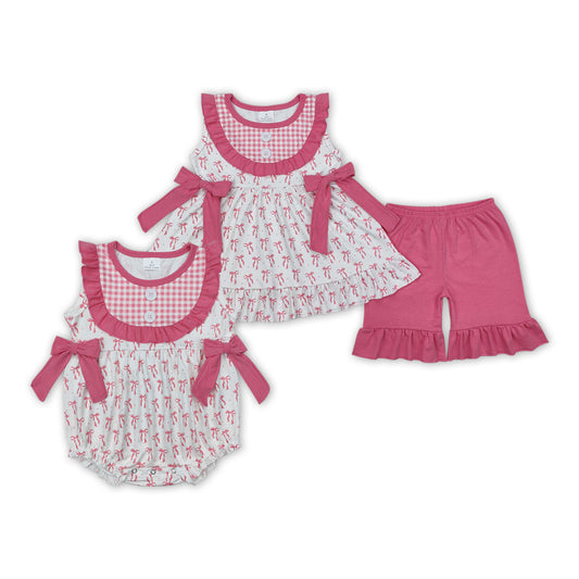 Bows Pink Print Sisters Summer Matching Clothes