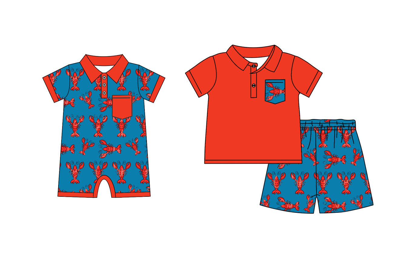 12.14(Custom Design Preorder MOQ 5 Each Design) Crayfish Print Boys Summer Matching Clothes Brothers Wear