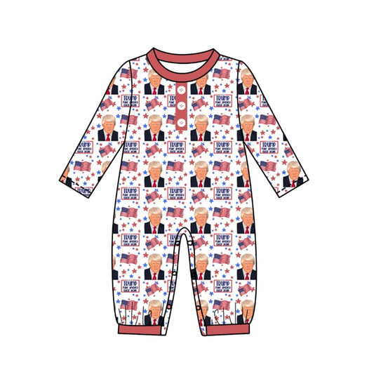 (Custom Design Preorder MOQ 5) TRUMP Flags Print Baby Boys Romper