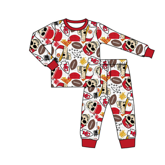 (Custom Design Preorder MOQ 5) Team's KC Football Print Kids Fall Pajamas Clothes Set