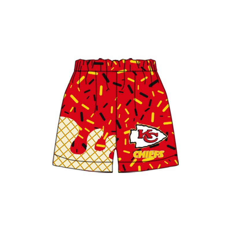 (Custom Design Preorder MOQ 5 Each Item) Team's KC CHIEFS Red Sprinkles Print Summer Bottom Shorts Mom and Me Matching Clothes